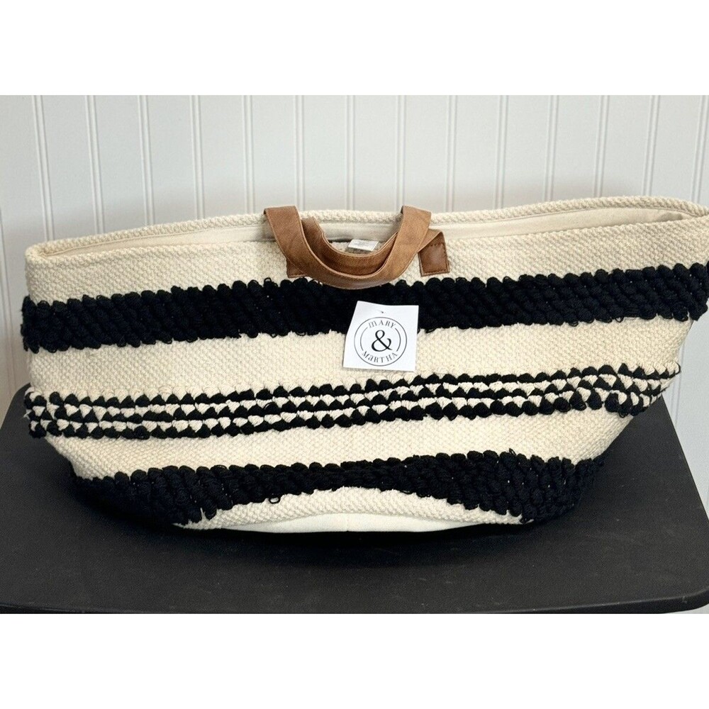 Mary & Martha Love Woven Basket 91334 25”x 11” Bag Beige Black